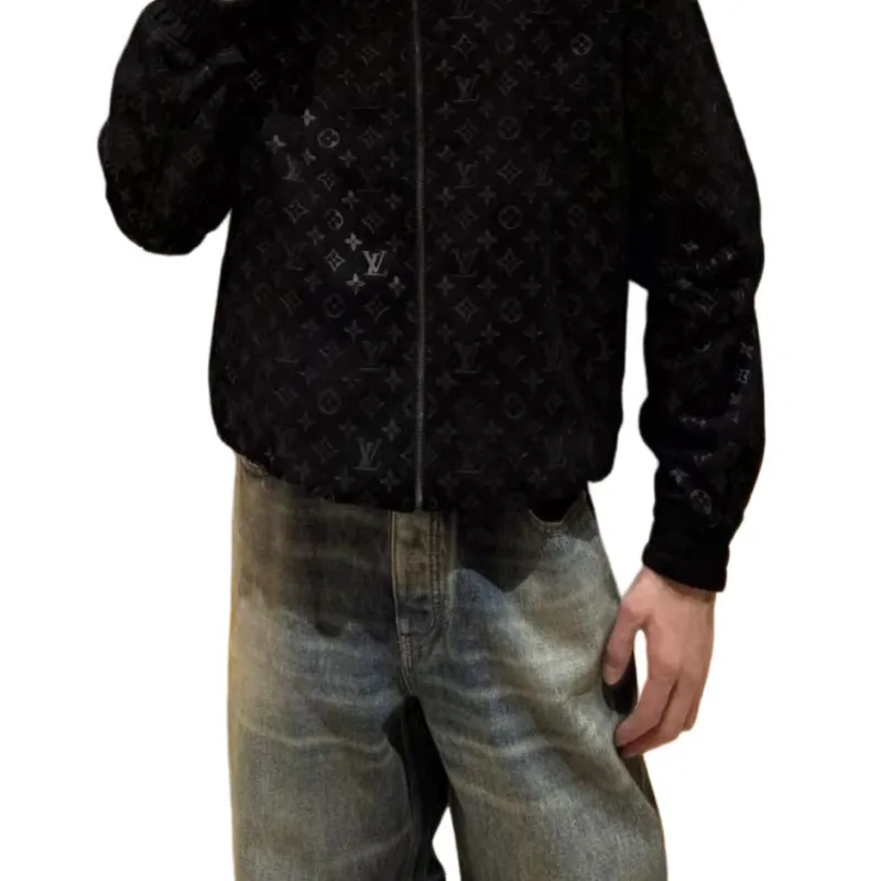 LOUIS VUITTON Monogram Debossed Suede Tracksuit Jacket-6
