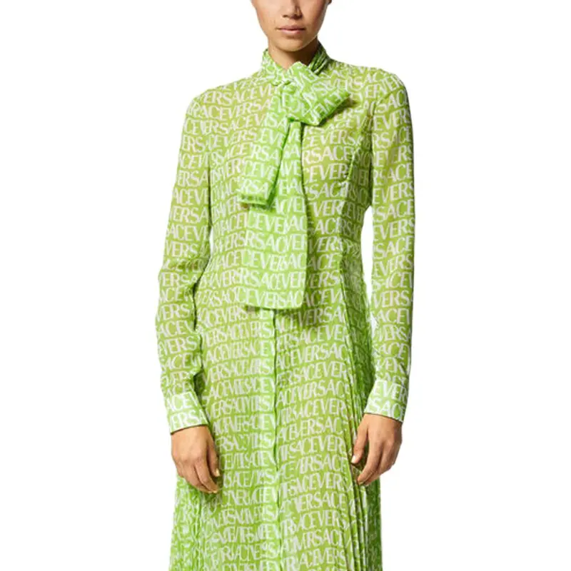 VERSACE Logo print Silk Shirtdress-1
