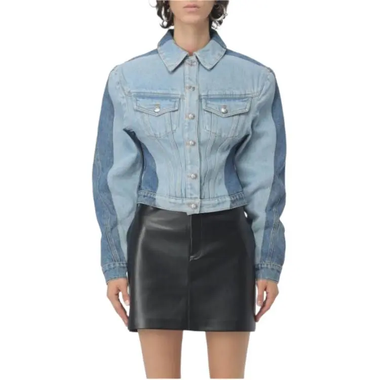 Mugler Bi Tone Denim Jacket 'Tokyo Blue/Black'-3