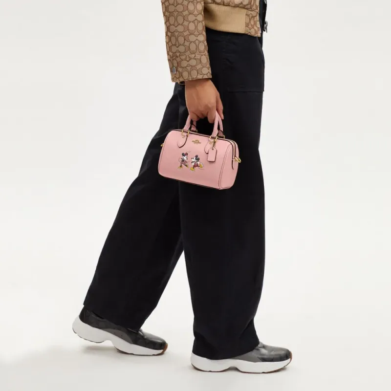 COACH Disney Collaboration Rowan Leather Handbag, Shoulder Bag, Crossbody Bag Trumpets Women's Pink-3