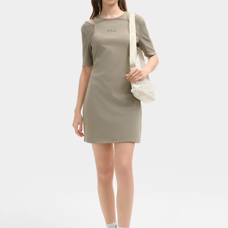 FILA ORIGINALE Short-Sleeved Dresses Women's Bean Green Brown-3