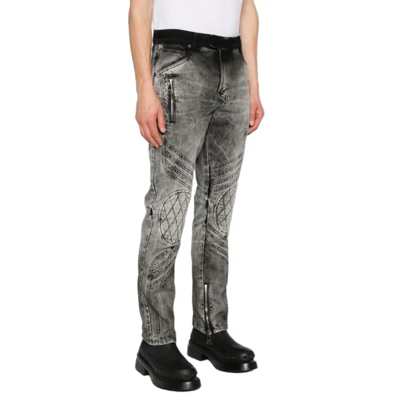 BALMAIN Zip Detailed Bleached Motor Denim Jeans-4