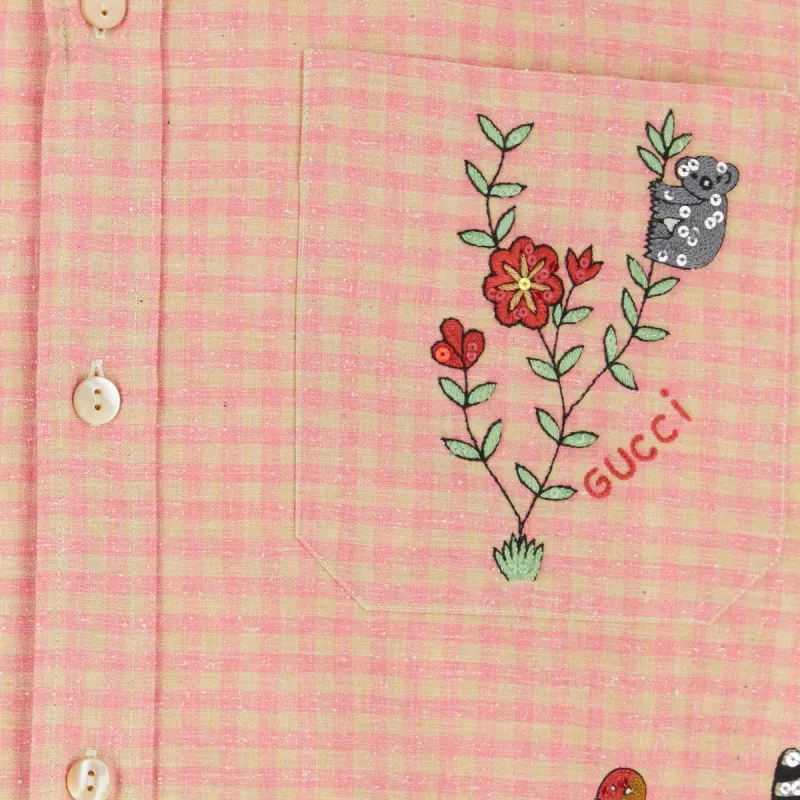 GUCCI All Over Graphic Patch Checkered Buttoned Shirt-4
