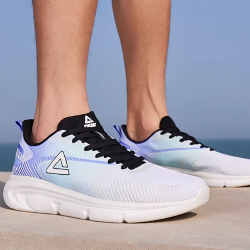 PEAK Cushioning Anti Slip And Wear Resistant Low Top Running Shoes Men's White Blue Purple-3