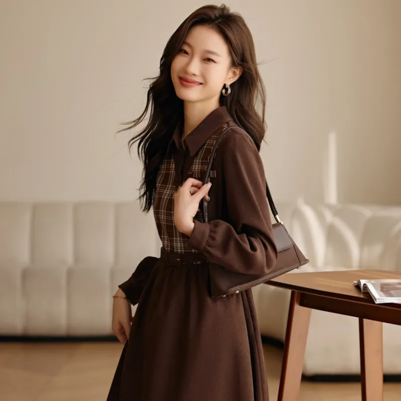 Mo Han Yi Mei Long Sleeved Dresses Women's Coffee-3