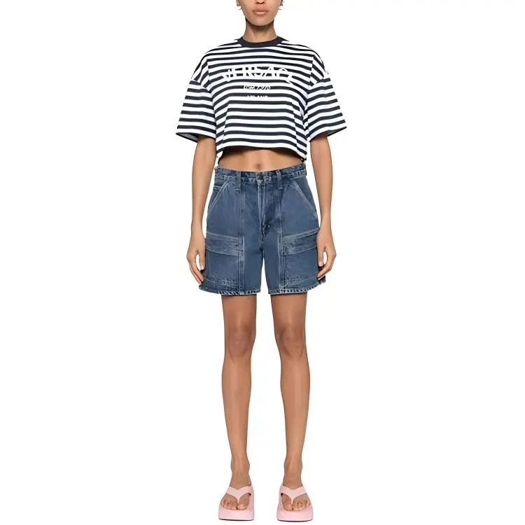 VERSACE L'Ancora Crop T Shirt 'White/Navy/Multicolor'-1