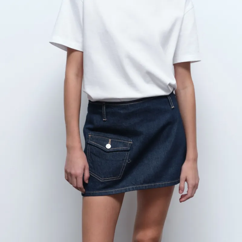 ZARA Denim Short Skirts Women's Deep Indigo Cyan-4