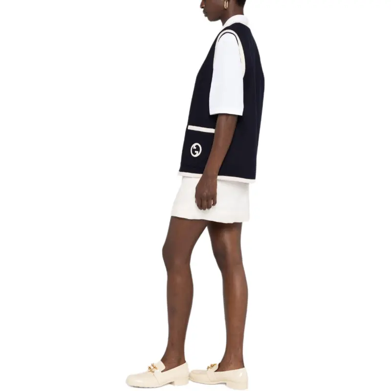 GUCCI Gg Logo Embroidered Buttoned Knit Vest-3