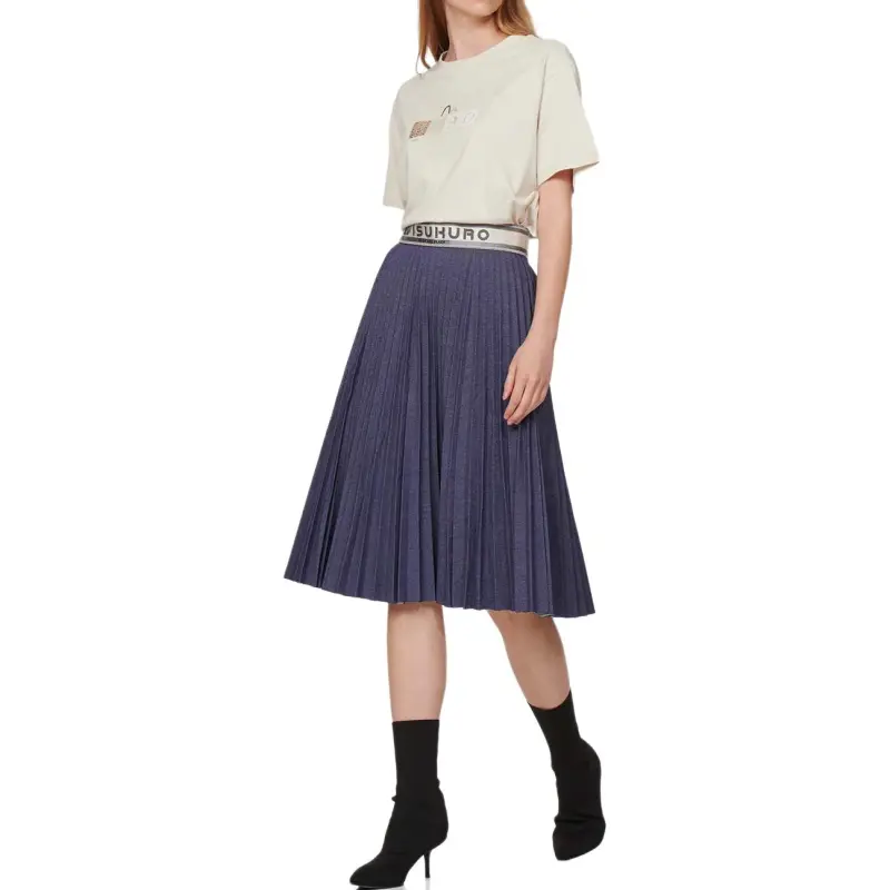 EVISU Casual Long Skirt Women's Heather Gray Blue-2