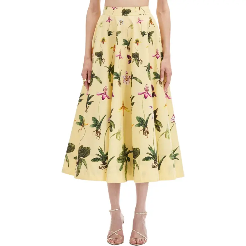 Oscar De La Renta Orchid Cotton Poplin Skirt-2