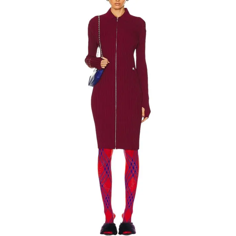 Burberry EKD Viscose Blend Dress Long Sleeved Dresses Women's Red-1
