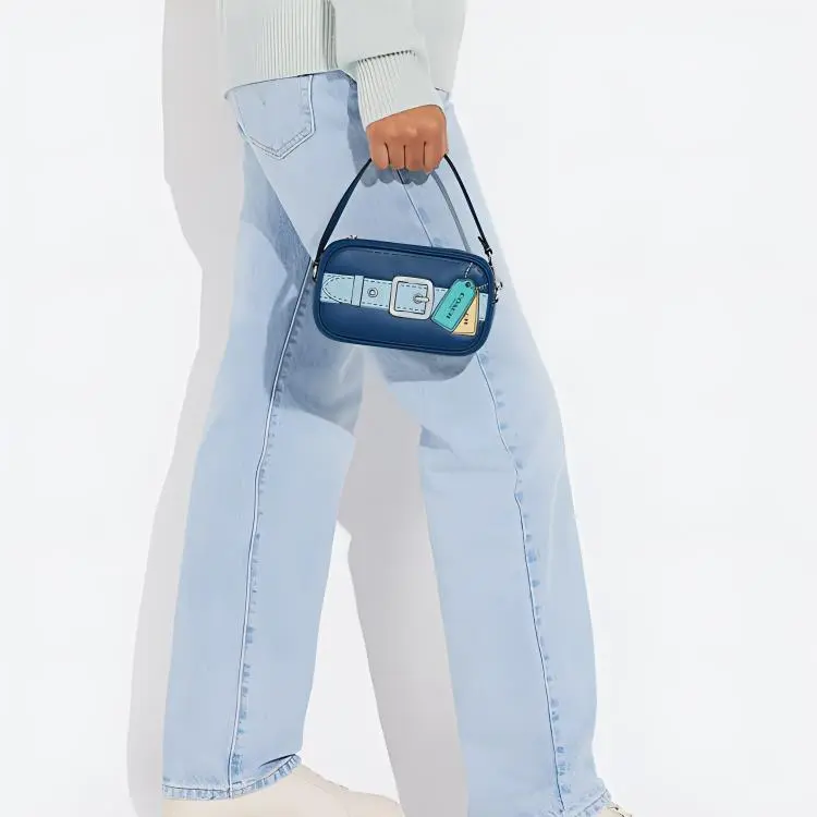 COACH Jamie Leather Wrist Bag Clutch Medium Size Women's Blue-3