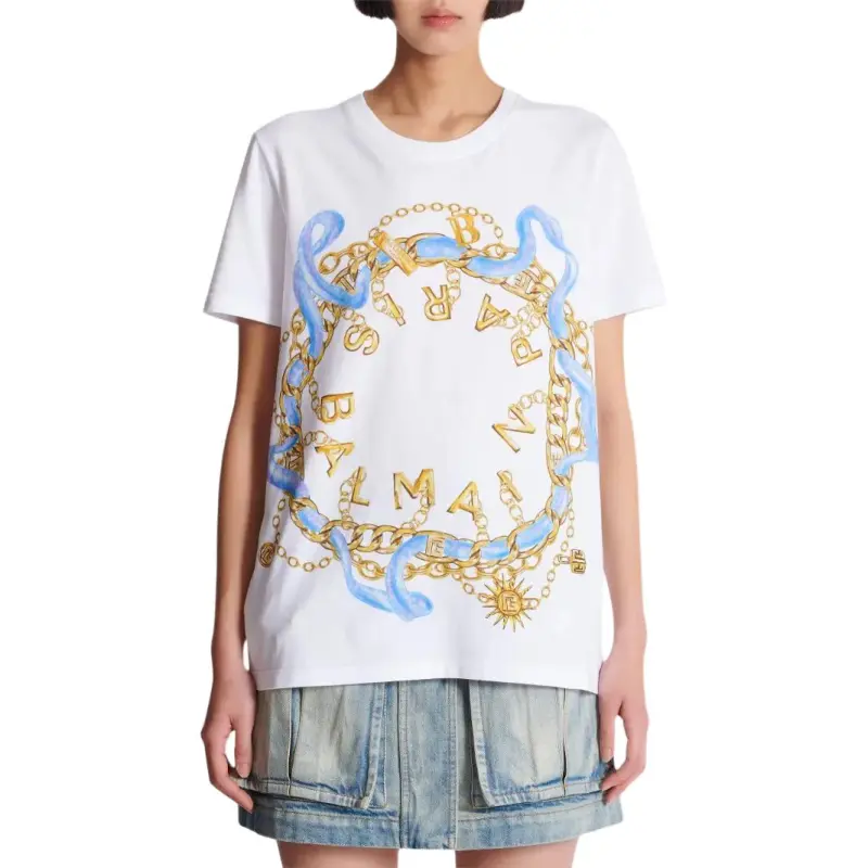 BALMAIN Chain print Cotton T shirt-1