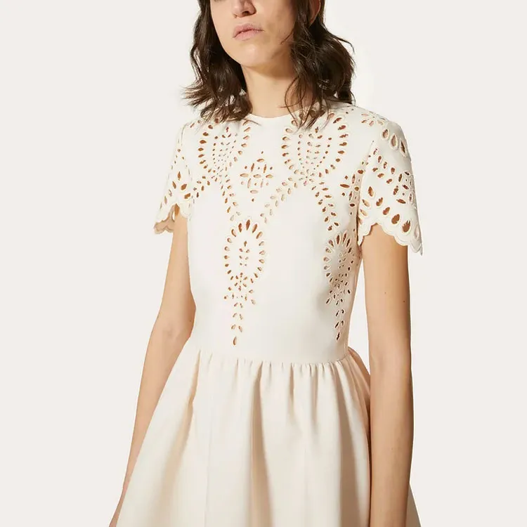 Valentino Short Sleeved Dresses Women's White-4