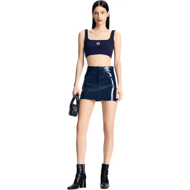 CALLED BACK Leather Short Skirts Women's Dark Blue-2