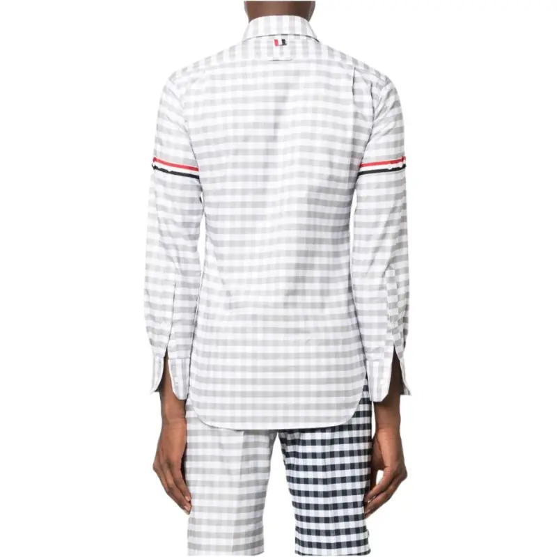 THOM BROWNE RWB Striped Gingham Buttoned Shirt-2