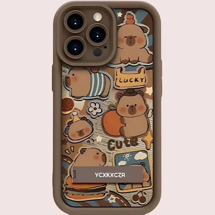 Wei Xin Leather Material Lambskin Capybara Phone Cases Compatible With IPhone 16/15 Pro Max/Apple 13/14 Pro/Max-1