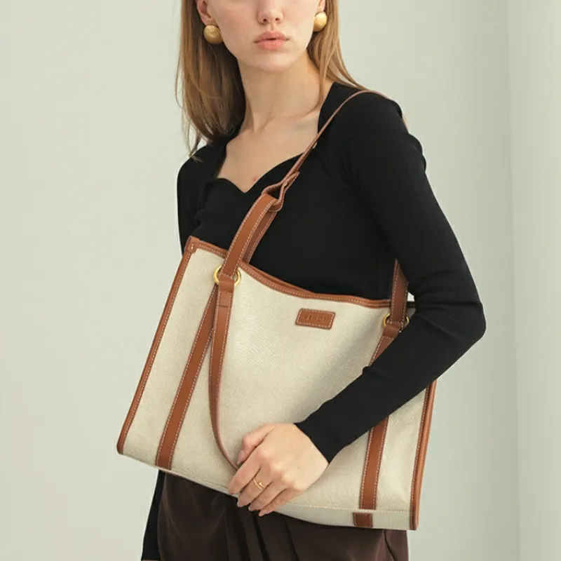 VENOF Cow Leather Tote Bag, Shopping Bag, Canvas Bag, Commute, Portable, One Shoulder Regular Women's White-6