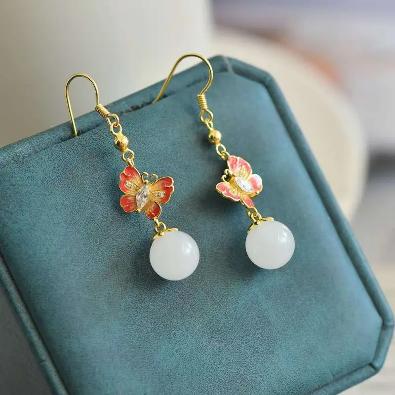Gifts Hetian Jade Earrings White Jade Unisex-4