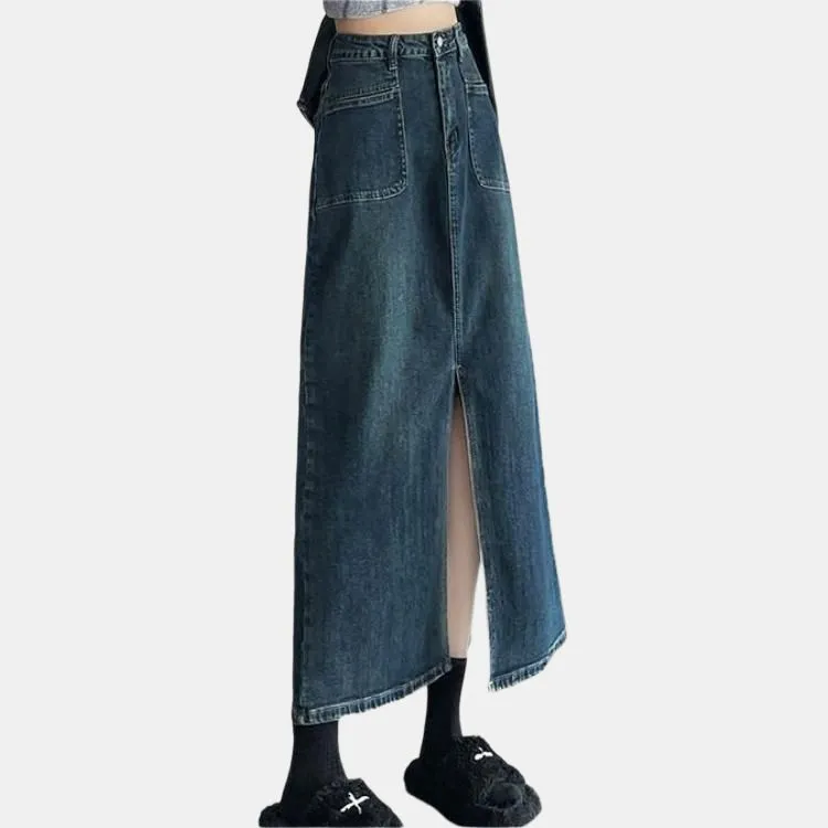 7 SEVFUN Denim Long Skirt Women's Cement-4