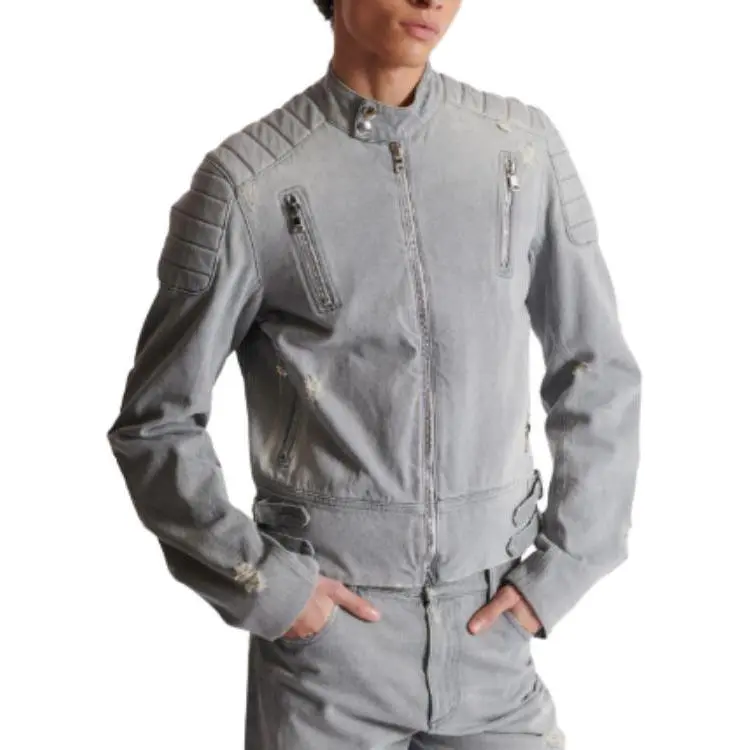 BALMAIN Zip Up Biker Denim Jacket-2