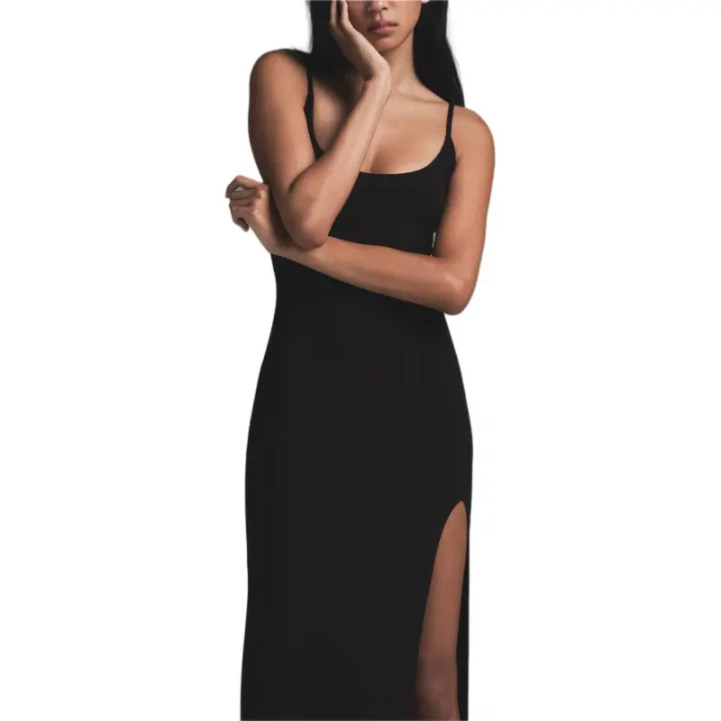 SKIMS FW24 SOFT LOUNGE CAMI SLIT LONG DRESS Slip Dress Women's ONYX/Onyx-3
