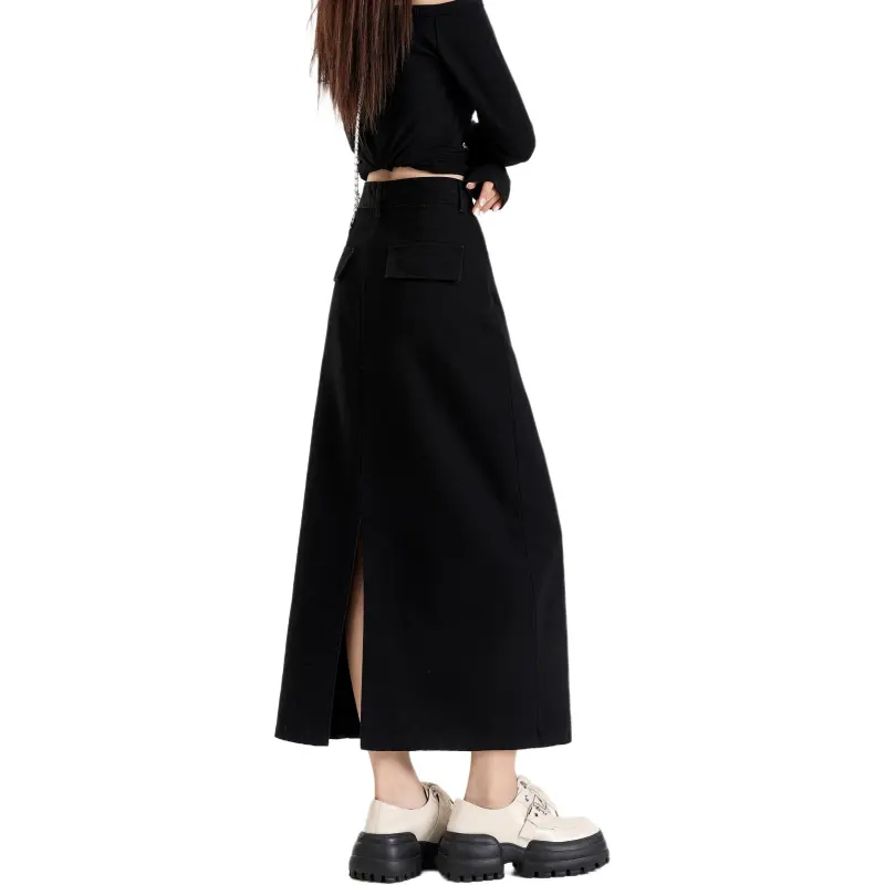 Wen Shan Denim Long Skirt Women's Black-1