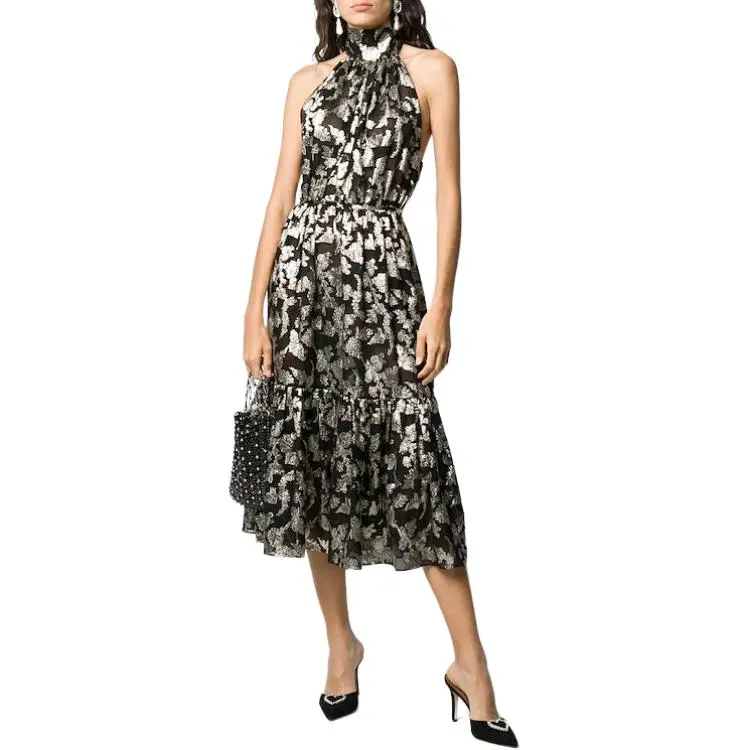 SAINT LAURENT Lavallière Metallic Floral Fil Coupé Chiffon Dress-3