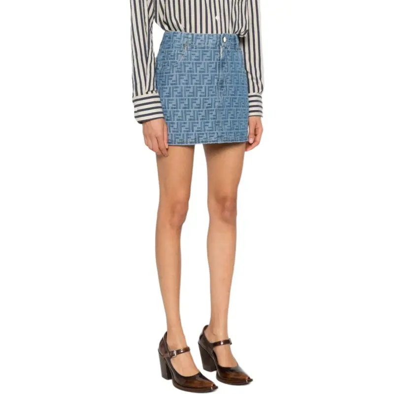 FENDI Ff Jacquard Jeans Mini Skirt-3