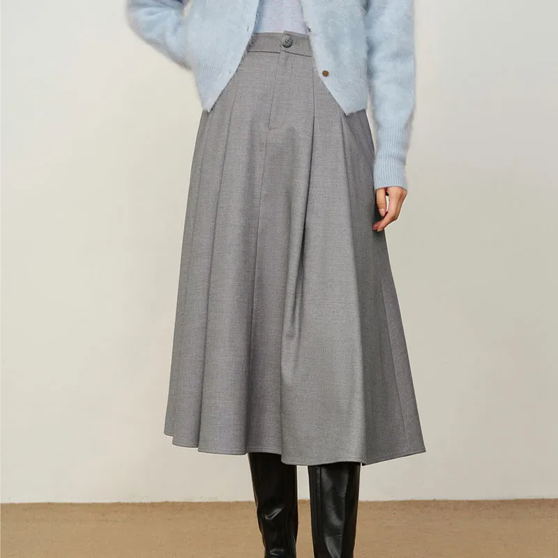 JZ Juzui Casual Long Skirts Women's Silver Gray-1
