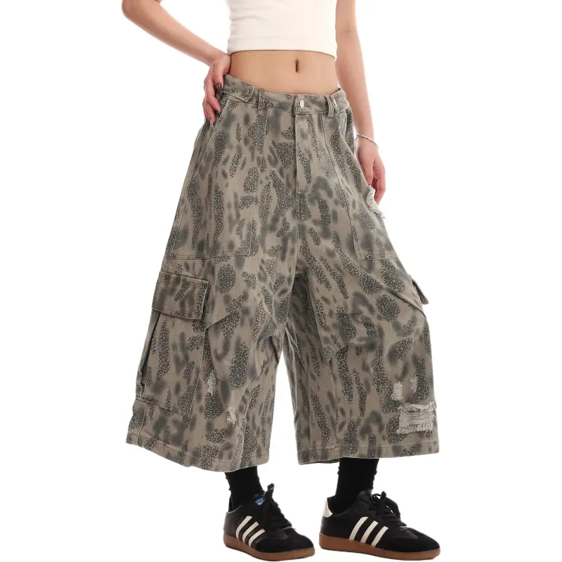VINMUK Denim Shorts Unisex Leopard Print-6