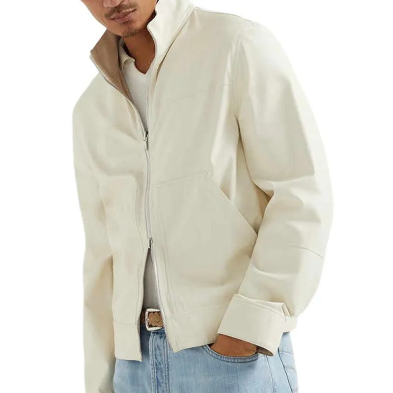 Brunello Cucinelli SS25 Leather Jacket Men's Panama Color-3
