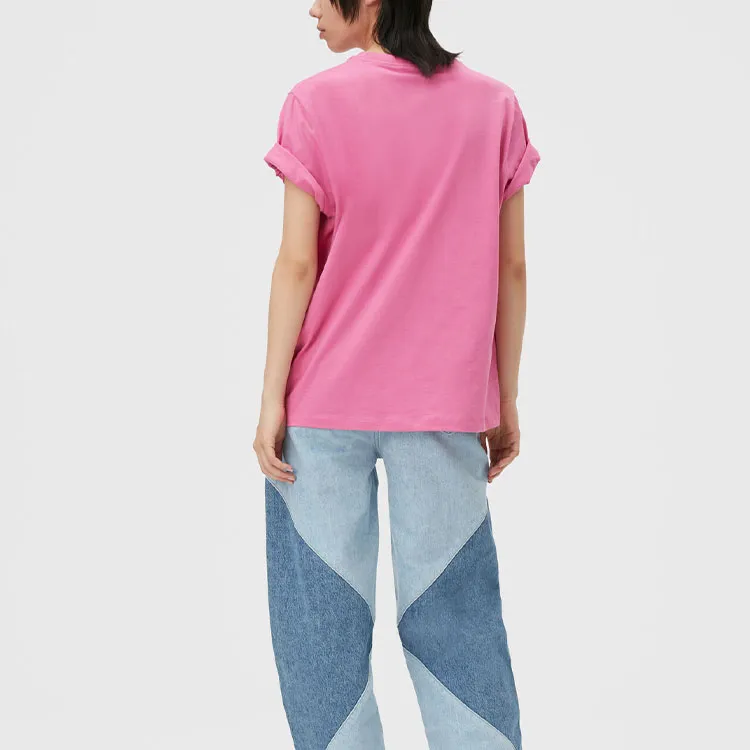 GANNI University Of Love Series Drop Shoulder Sleeve T Shirt Women's Pink-3
