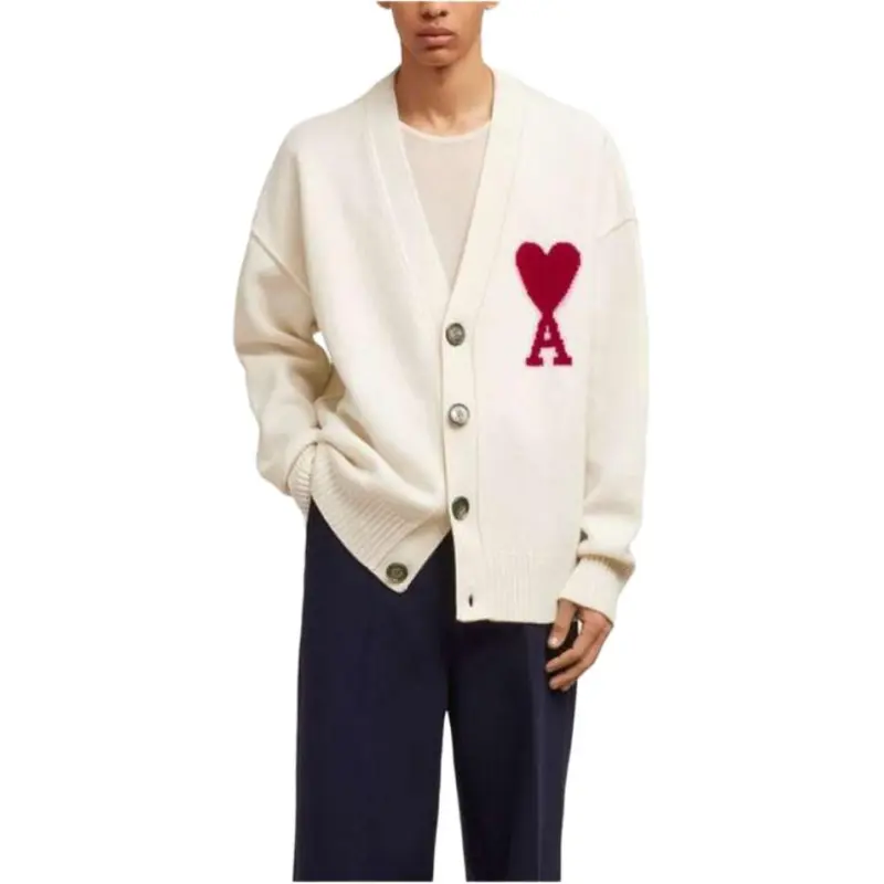 Ami Paris Ami De Coeur Logo Detailed V Neck Cardigan-3