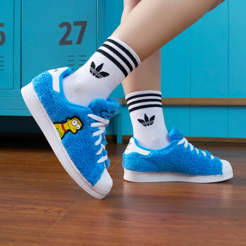 Adidas Originals SUPERSTAR J Abrasion Resistant Low Top Kids' Skateboarding Shoes Blue Teenagers-2