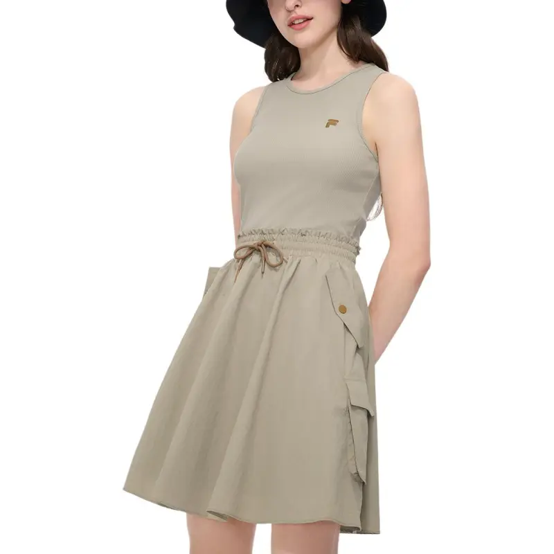 FILA FUSION LIFE Sleeveless Dress Women's Oil Painting Khaki DK-2