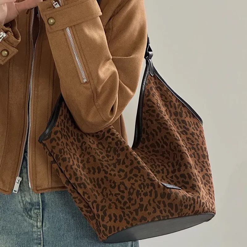 JPJ Cow Leather Tote Bag, Shoulder Bag Women's Leopard Brown-4