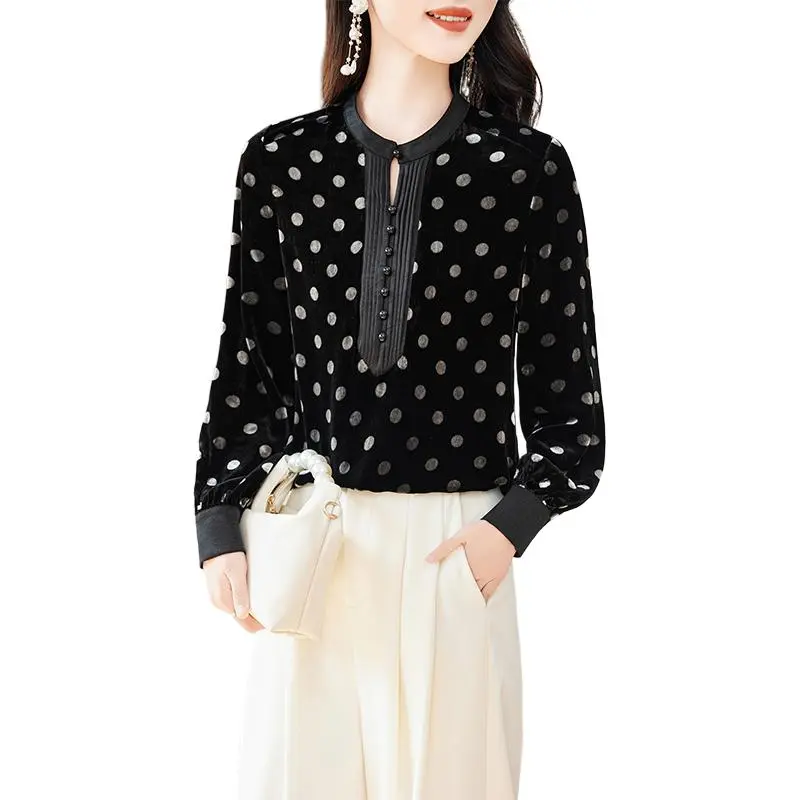 Yi Mengyuan Shirt Women's Polka Dot Black-2
