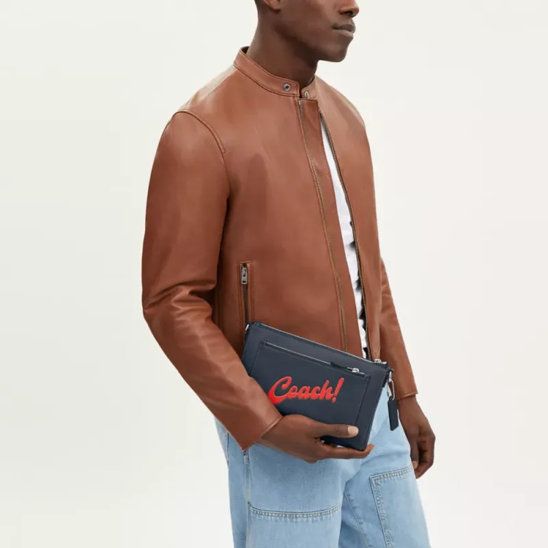 COACH Holden Refined Pebbled Leather With Smooth Calfskin Shoulder Bag Crossbody Bag Medium Size Men's Denim Blue-3
