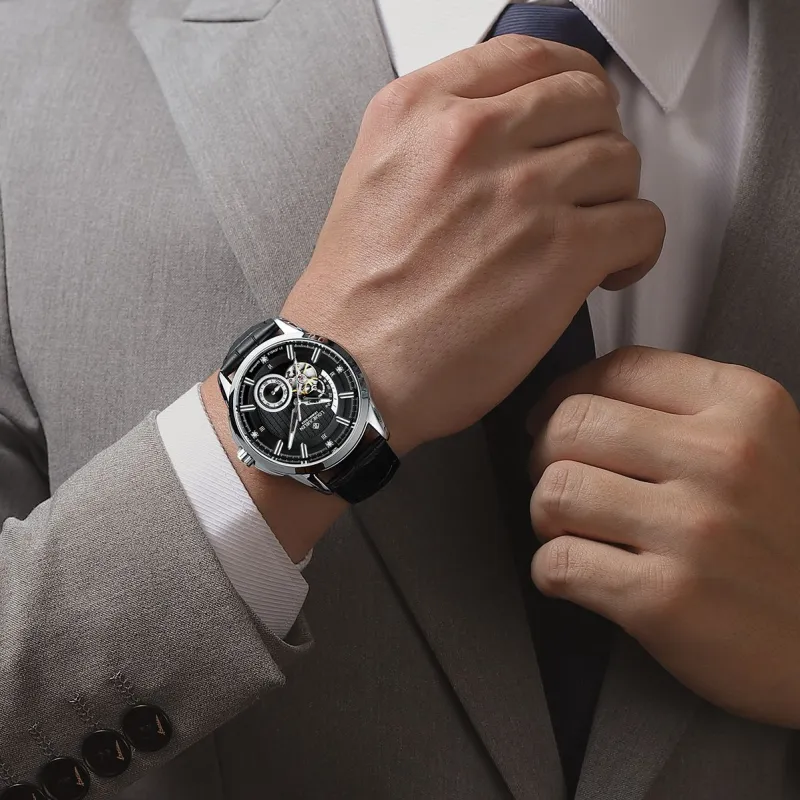 LOUIE JUELEN Darth Vader Collection Mechanical Movement Genuine Leather Strap Watch Men's Watches Black Dial-1