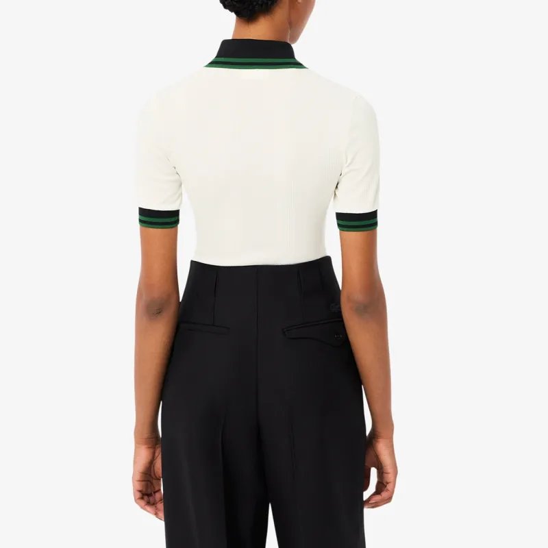 LACOSTE Ribbed Polo Collar Top-3
