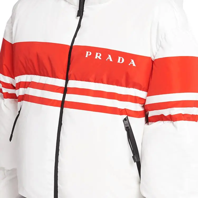 PRADA Striped Puffer Coat 'White/Red'-4