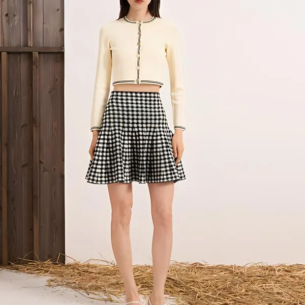 Sandro Houndstooth Flared Miniskirt-1