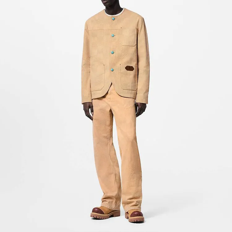 LOUIS VUITTON Damier Collarless Workwear Cotton Jacket-2