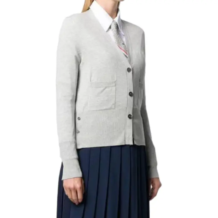 THOM BROWNE Back Striped V Neck Cardigan-3