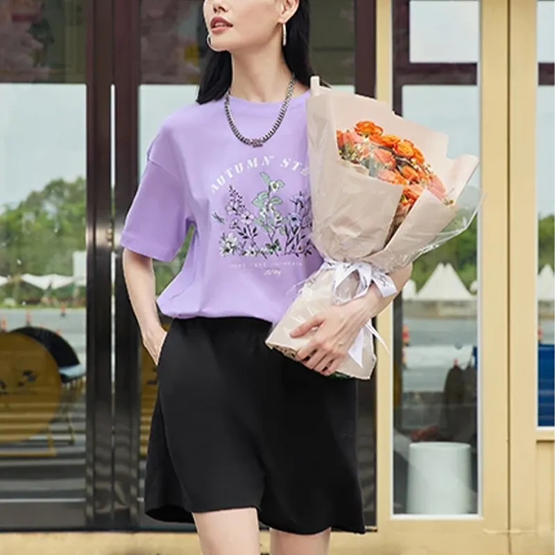 LiNing Sports Trend Series SS22 Drop Shoulder Sleeve T Shirt Women's Purple-3