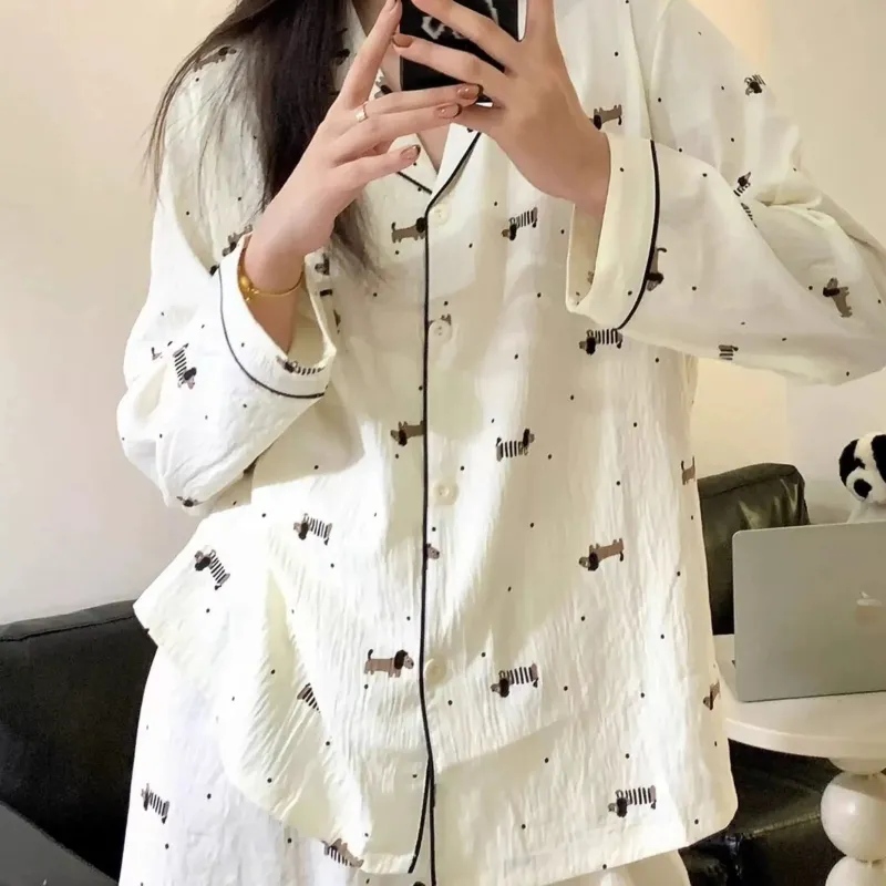 WANANNI Pajama Set Women's Apricot White-6