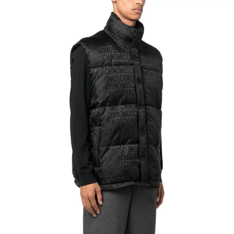 MOSCHINO Logo Jacquard Funnel Neck Padded Gilet-3