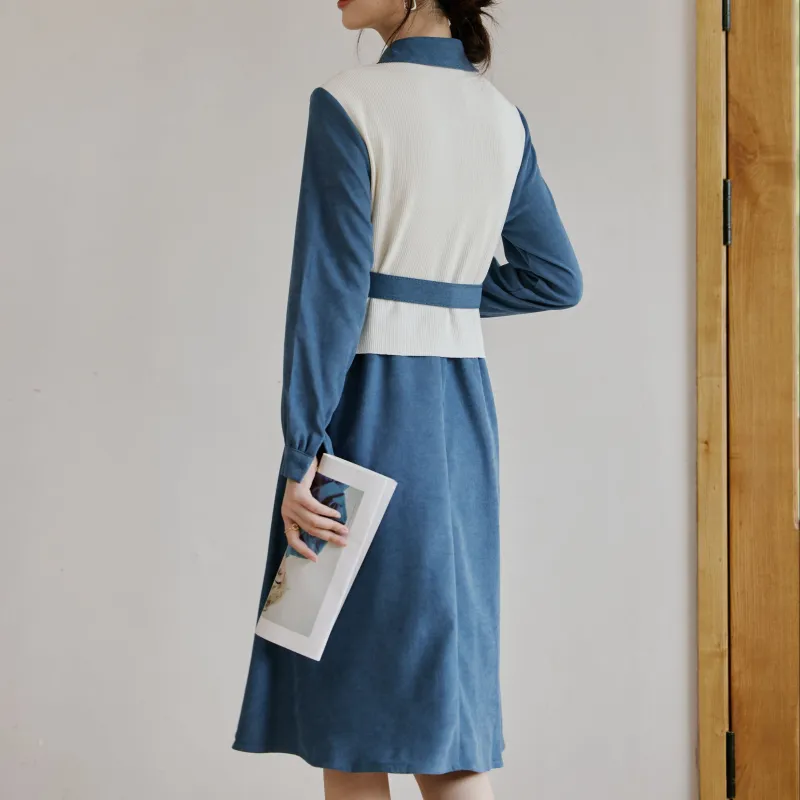 Still Quiet Long Sleeved Dresses Women's Blue-1