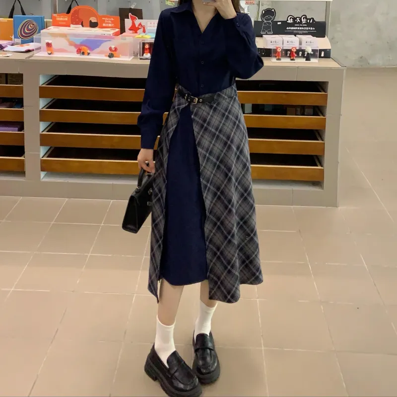 GULIANFEI Long-Sleeved Dresses Women's Navy Blue-4